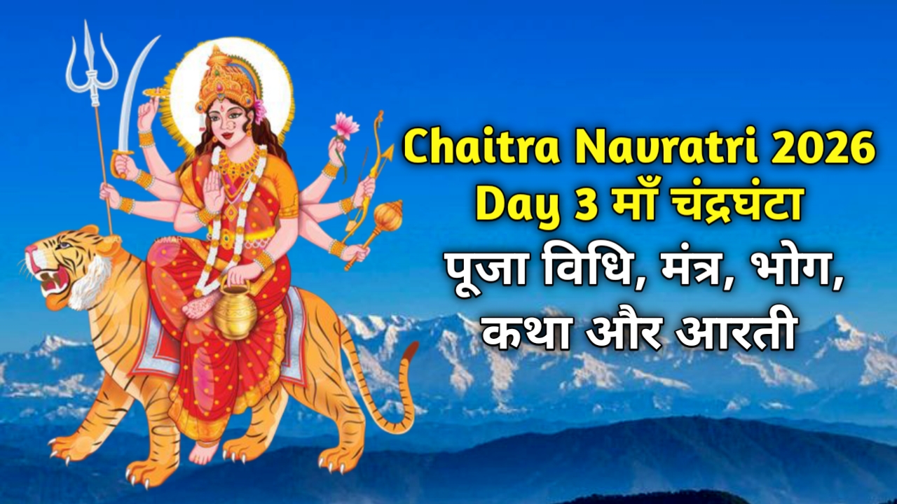 Chaitra Navratri 2026 Day 3: माँ चंद्रघंटा पूजा विधि, मंत्र, भोग, कथा और आरती